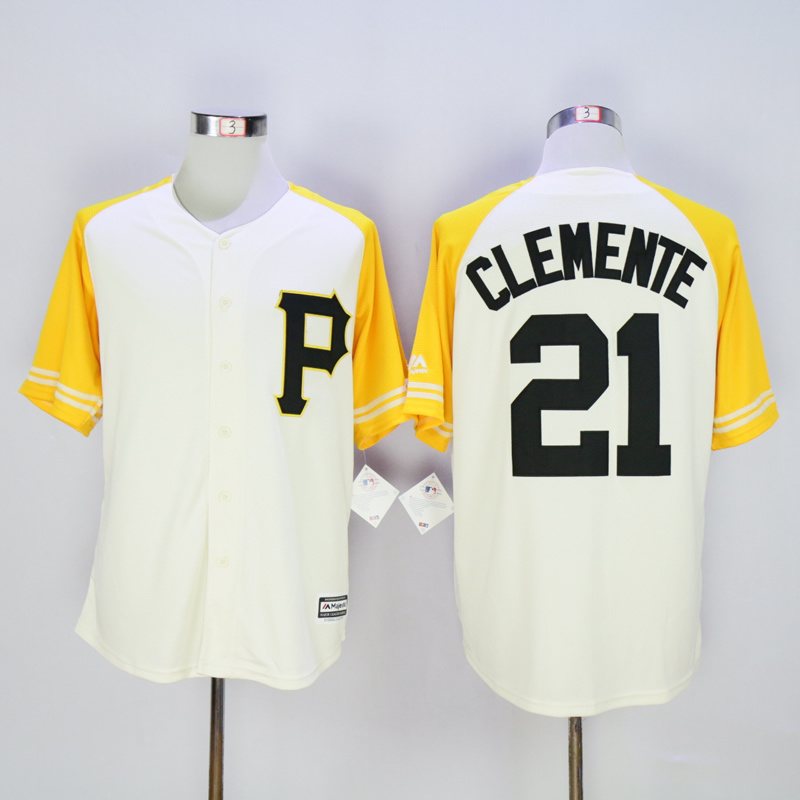 Men Pittsburgh Pirates #21 Clemente Cream White MLB Jerseys